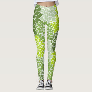Dahlia Flowers, Pattern Of Flowers, Green Dahlia Leggings