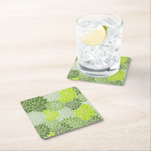 Dahlia Flowers, Pattern Of Flowers, Green Dahlia Square Paper Coaster