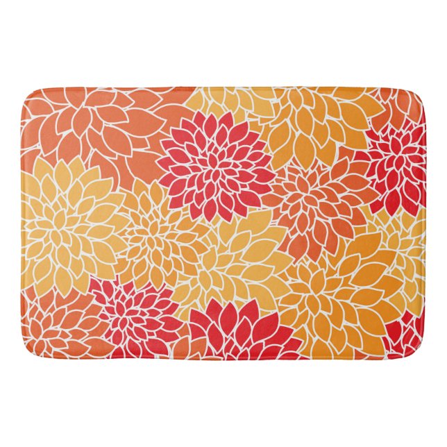 Dahlia Flowers, Pattern Of Flowers, Orange Dahlia Bath Mat (Front)