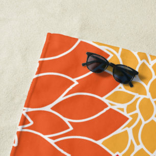 Dahlia Flowers, Pattern Of Flowers, Orange Dahlia Beach Towel