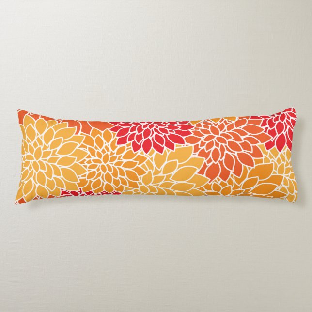 Dahlia Flowers, Pattern Of Flowers, Orange Dahlia Body Cushion (Front)