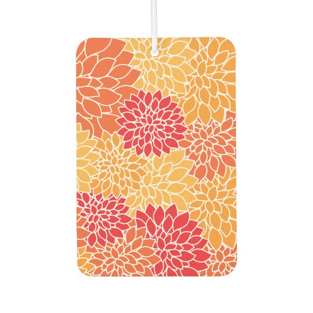 Dahlia Flowers, Pattern Of Flowers, Orange Dahlia Car Air Freshener (Front)