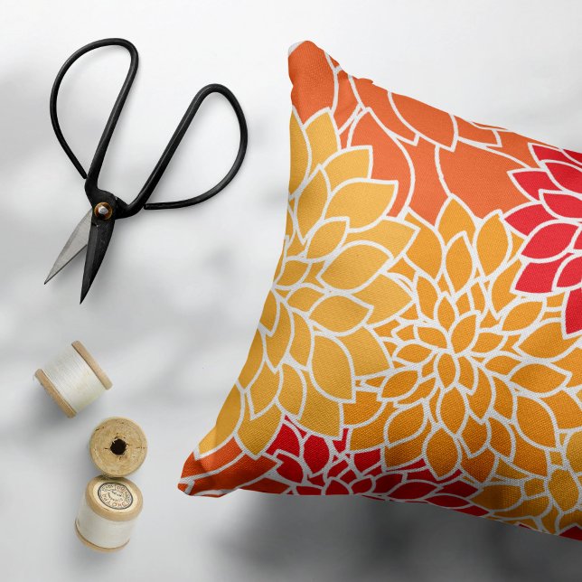 Dahlia Flowers, Pattern Of Flowers, Orange Dahlia Decorative Cushion (Creator Uploaded)