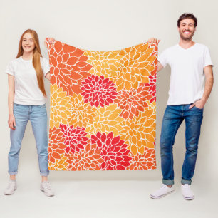 Dahlia Flowers, Pattern Of Flowers, Orange Dahlia Fleece Blanket