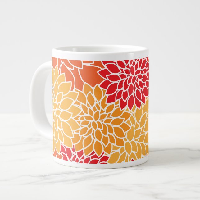 Dahlia Flowers, Pattern Of Flowers, Orange Dahlia Large Coffee Mug (Front Left)