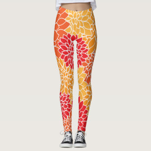 Dahlia Flowers, Pattern Of Flowers, Orange Dahlia Leggings