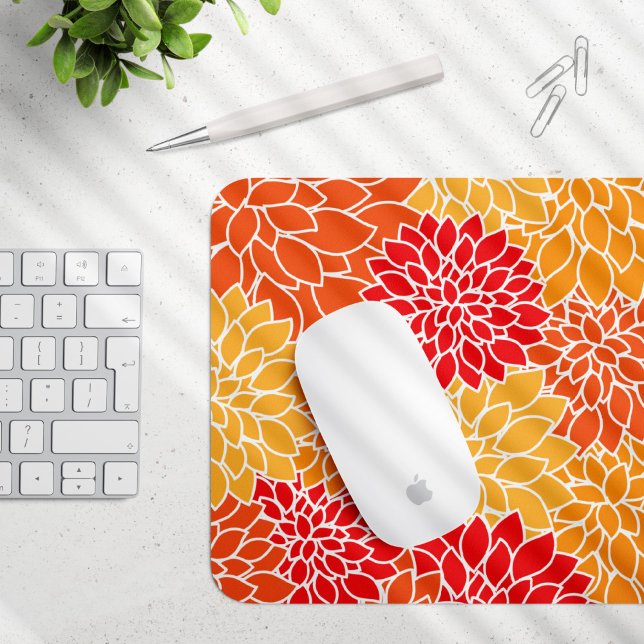 Dahlia Flowers, Pattern Of Flowers, Orange Dahlia Mouse Pad (Creator Uploaded)