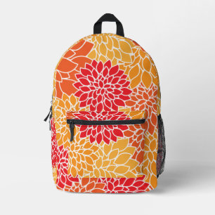 Dahlia Flowers, Pattern Of Flowers, Orange Dahlia Printed Backpack