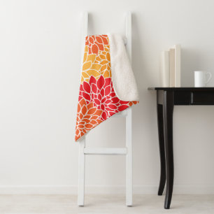 Dahlia Flowers, Pattern Of Flowers, Orange Dahlia Sherpa Blanket
