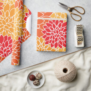 Dahlia Flowers, Pattern Of Flowers, Orange Dahlia Wrapping Paper