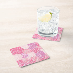 Dahlia Flowers, Pattern Of Flowers, Pink Dahlia Square Paper Coaster