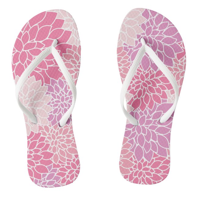Dahlia Flowers, Pattern Of Flowers, Pink Dahlia Thongs (Footbed)