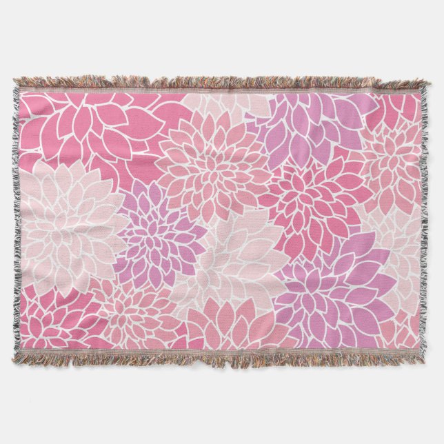 Dahlia Flowers, Pattern Of Flowers, Pink Dahlia Throw Blanket (Front)