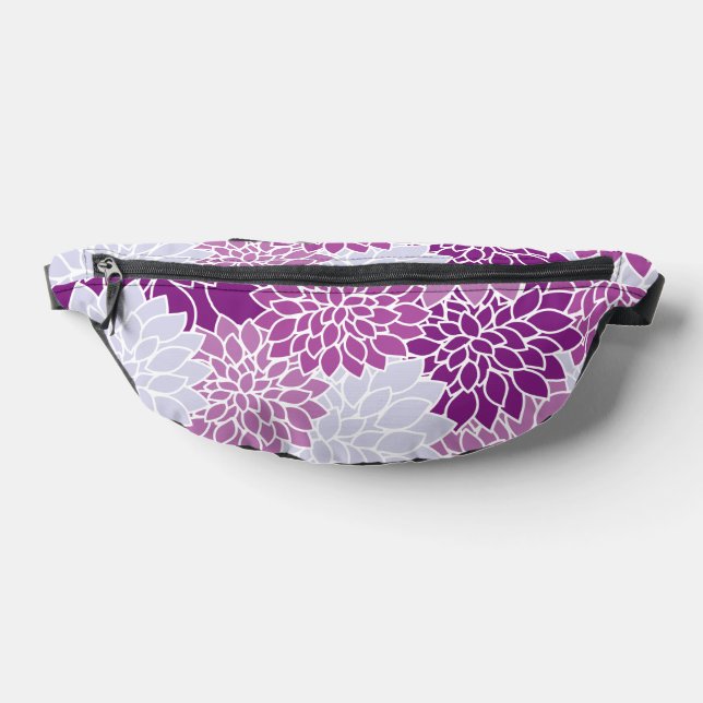 Dahlia Flowers, Pattern Of Flowers, Purple Dahlia Bum Bags (Lay Down)