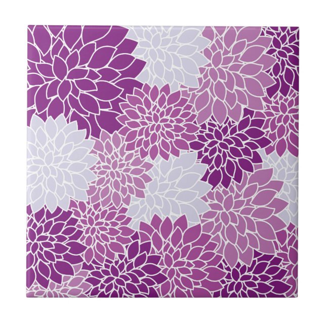 Dahlia Flowers, Pattern Of Flowers, Purple Dahlia Ceramic Tile (Front)