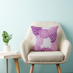 Dahlia Flowers, Pattern Of Flowers, Purple Dahlia Cushion
