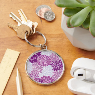 Dahlia Flowers, Pattern Of Flowers, Purple Dahlia Key Ring