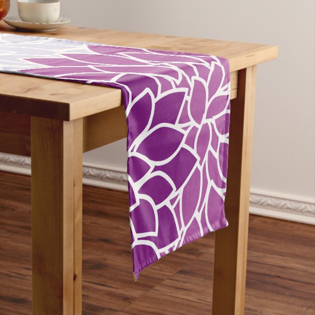 Dahlia Flowers, Pattern Of Flowers, Purple Dahlia Medium Table Runner (In Situ)