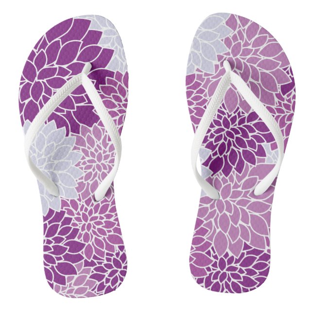 Dahlia Flowers, Pattern Of Flowers, Purple Dahlia Thongs (Footbed)