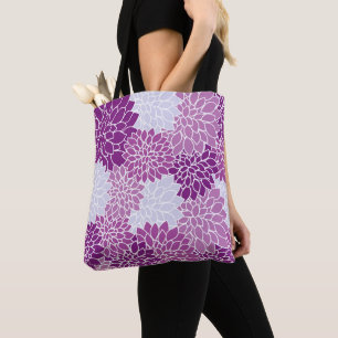 Dahlia Flowers, Pattern Of Flowers, Purple Dahlia Tote Bag