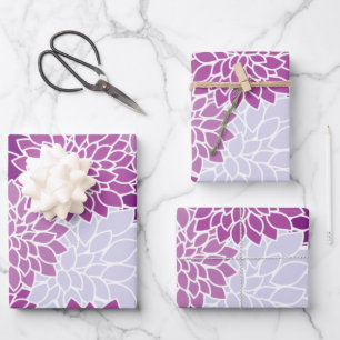 Dahlia Flowers, Pattern Of Flowers, Purple Dahlia Wrapping Paper Sheet