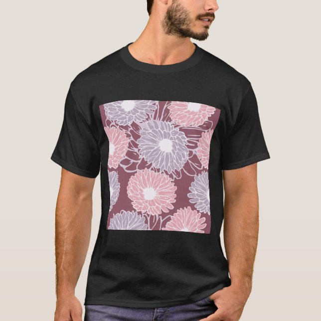 Dahlia flowers seamless pattern throw pillow T-Shirt (Front)