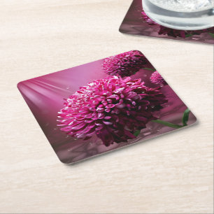 Dahlia Flowers Square Paper Coaster
