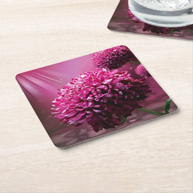 Dahlia Flowers Square Paper Coaster (Angled)