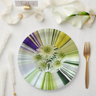 Dahlia Flowers Striped Floral Paper Plate