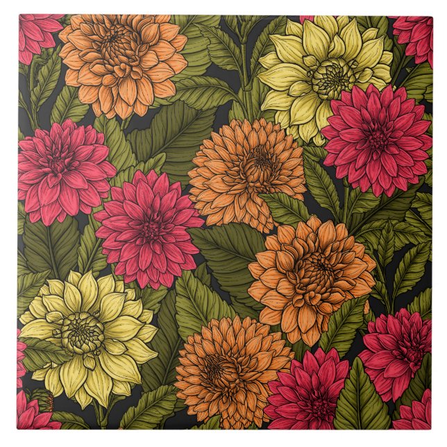 Dahlia garden ceramic tile (Front)