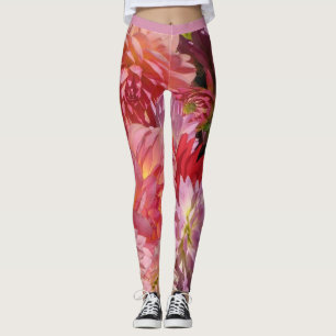 Dahlia Garden Flowers Abstract Pattern Leggings