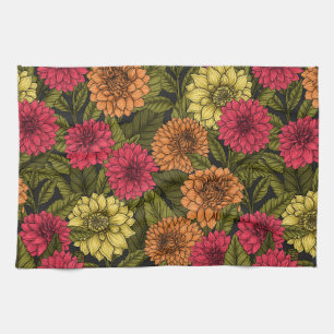 Dahlia garden tea towel
