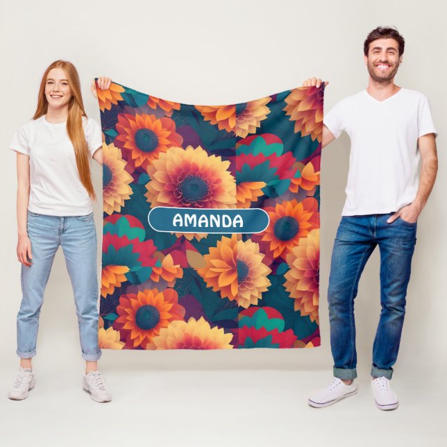 Dahlia Geometric Colourful Personalised Pattern Fleece Blanket (In Situ)
