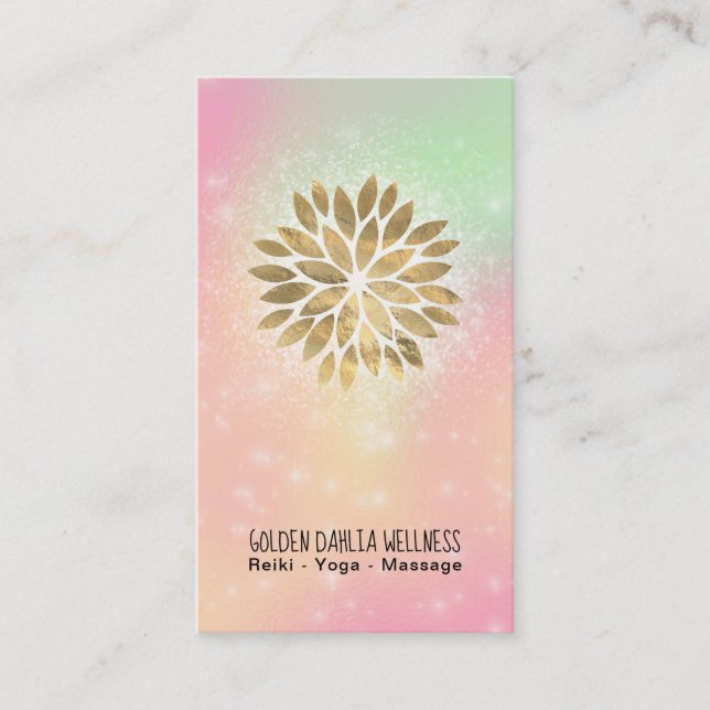 *~* Dahlia Gold Pastel Peach Green Yellow AP2 Business Card (Front)