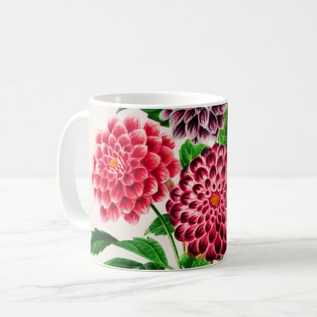 Dahlia illustrated coffee mug (Front Left)