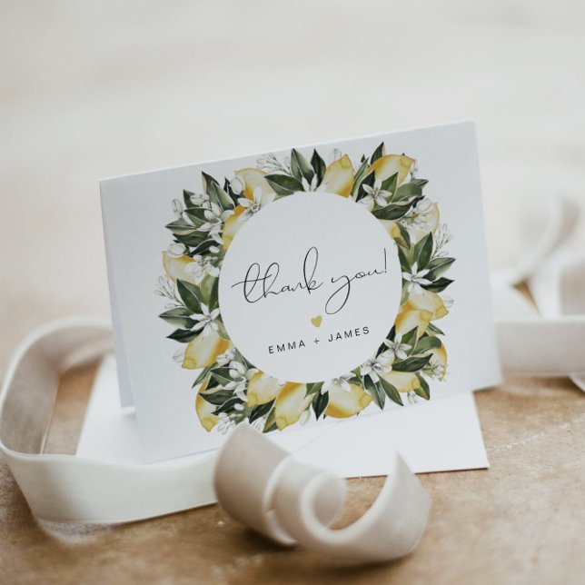 DAHLIA Lemon Citrus Fruit Summer Garden Floral Thank You Card (Creator Uploaded)