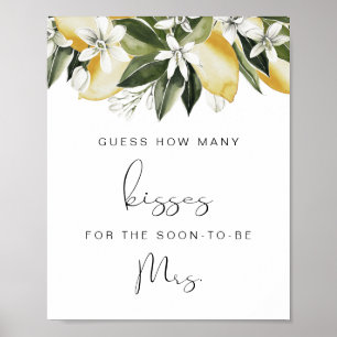 DAHLIA Lemon Guess How Many Kisses Bridal Shower Poster