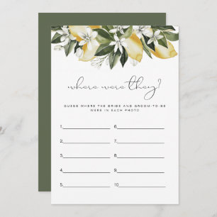 DAHLIA Lemon Where Were They Bridal Shower Game Invitation
