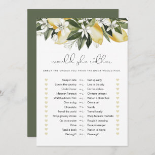 DAHLIA Lemon Would She Rather Bridal Game Invitation