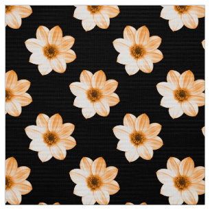 Dahlia Pattern - Lt Orange on Black Fabric