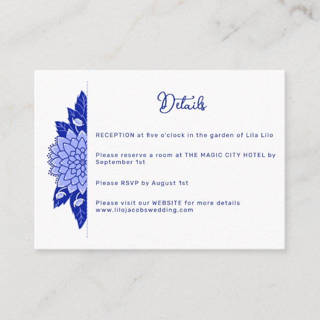 Dahlia Personalized Wedding Details Enclosure Card (Front)