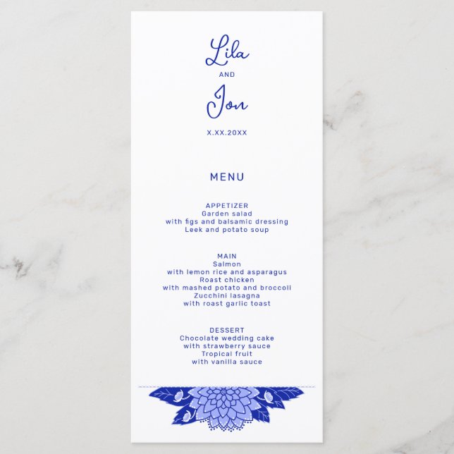 Dahlia Personalized Wedding Menu (Front)