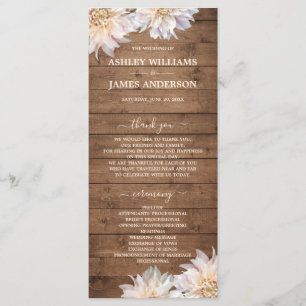Dahlia Pink Floral Rustic Wood Wedding Program