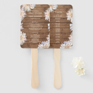 Dahlia Pink Floral Rustic Wood Wedding Program Hand Fan
