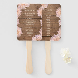Dahlia Pink Floral Rustic Wood Wedding Program Hand Fan