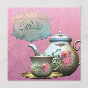 Dahlia Pink Teal Blue Bridal Tea Shower Invitation