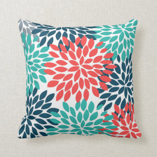 Dahlia Pinnata Designed (Orange, Blue, Teal) Cushion