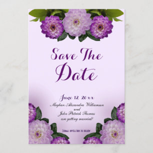 Dahlia Purple Lavender Lilac Floral Save The Date Invitation