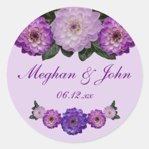 Dahlia Purple Lavender Lilac Floral Wedding Classic Round Sticker