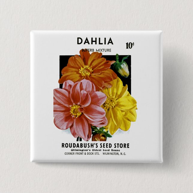 Dahlia Vintage Seed Packet 15 Cm Square Badge (Front)